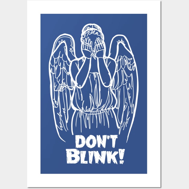 Don't Blink Winking Angel Bad Line Art in White Wall Art by CatsandBats